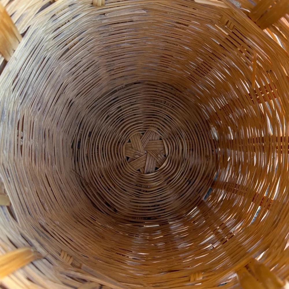 Vintage Wicker Storage Basket w/ Lid | Tall Boho Rattan Blanket Hamper